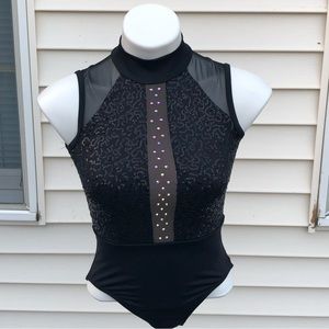Black Mock Neck Leotard Jazz Dance Costume Size Large Child